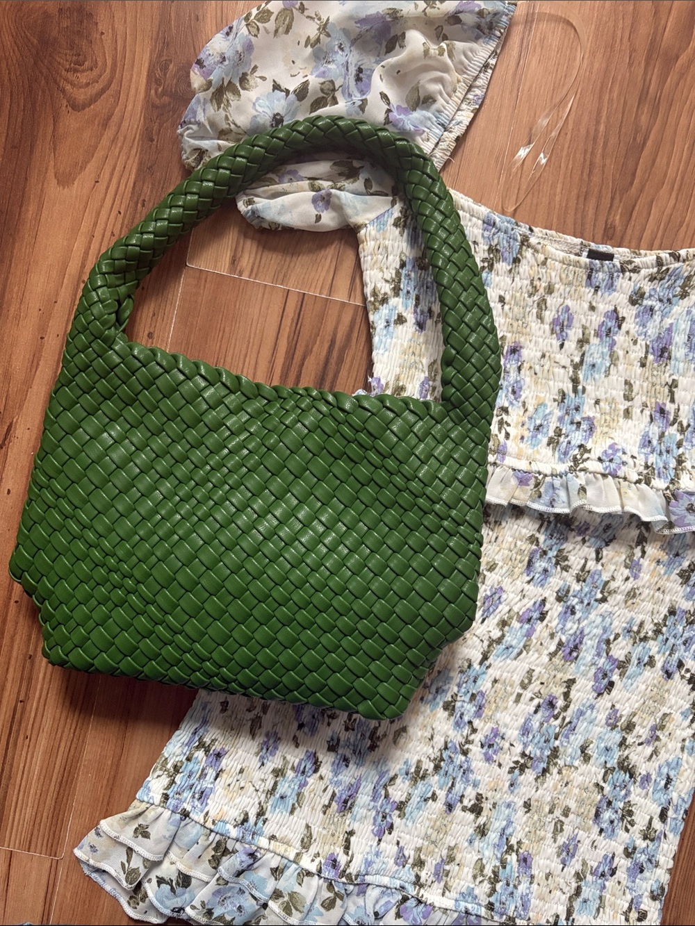 1347 vegan leather Green Woven Shoulder Bag - Women's Handbag